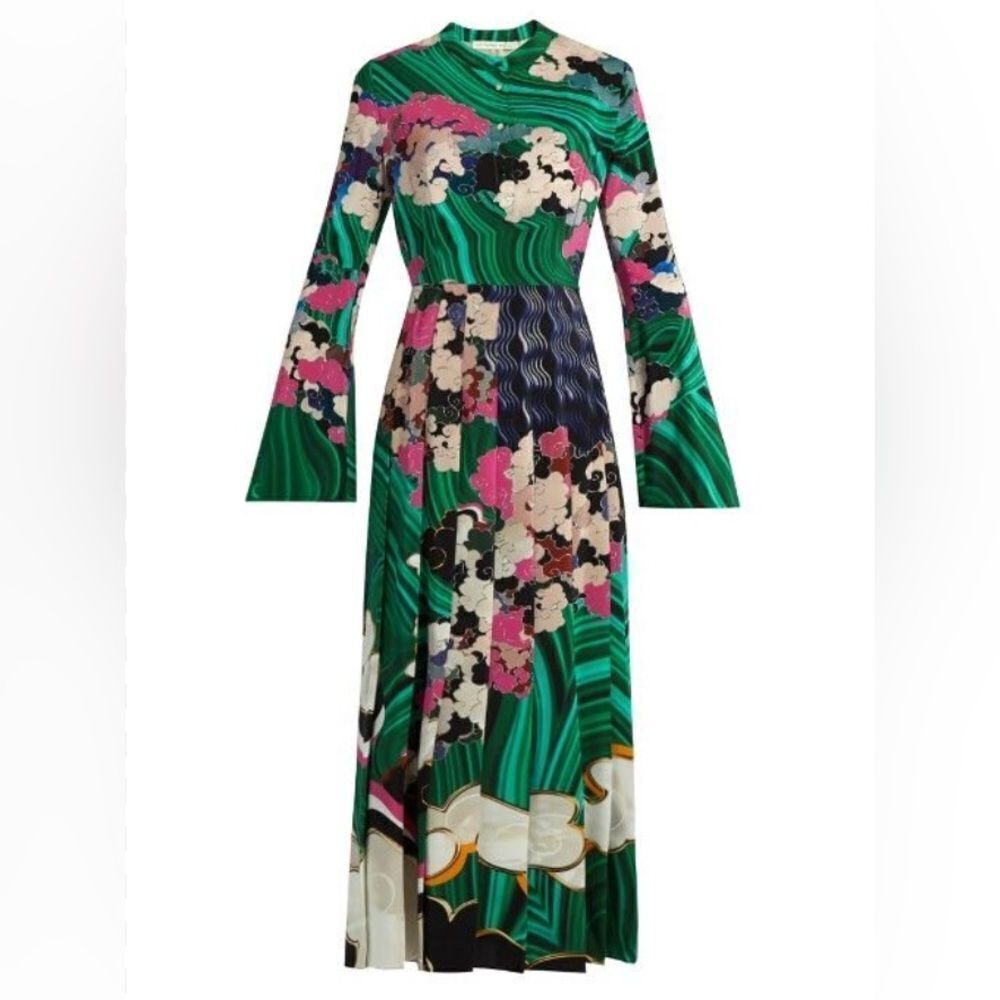Mary Katrantzou Silk Shirt Dress with Malachite Pattern, Size 6
